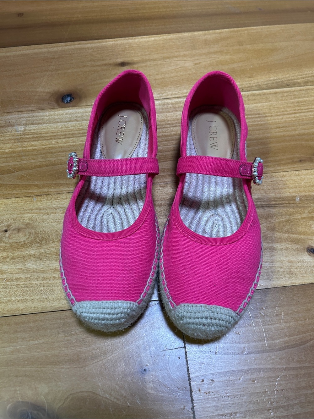 J. Crew Hot Pink Canvas Mary Jane Espadrilles 7